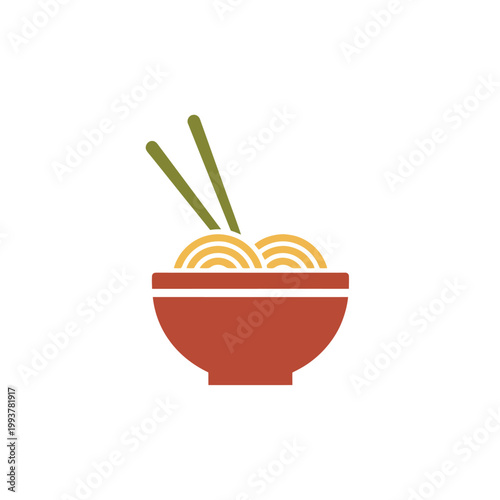 Simple Icon of Noodles in a Bowl with Chopsticks, Asian Food Illustration