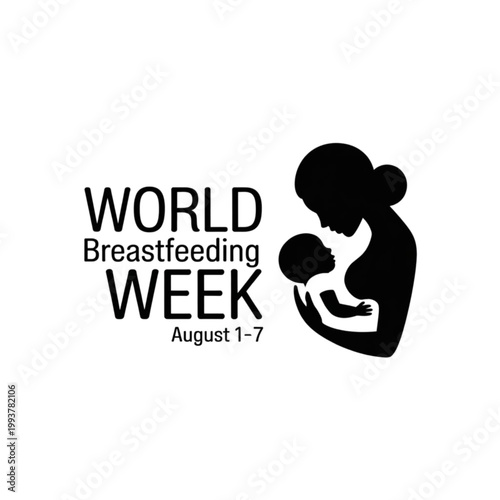 A black silhouette logo for World Breastfeeding Week featuring a mother and baby.