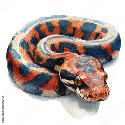 Boa Constrictor, charming watercolor clipart, isolated on a white background.