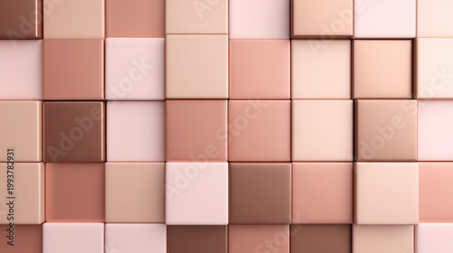 Soft tone chocolate design, A pattern of 3D cubes in varying shades of beige and brown form a textured, geometric abstract background.