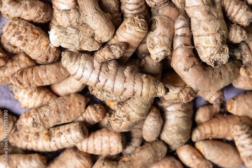 Curcuma longa - Fresh turmeric roots in the market square