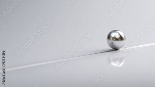 Shiny Metal Ball on Reflective Surface