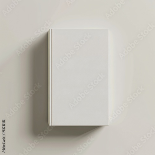 White book cover mockup on beige background, simple design
