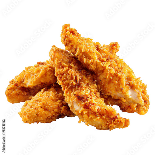 Crispy fried chicken tenders with golden breading isolated on transparent background