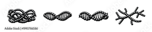 Black and white dna molecular structures illustration silhouette scientific elements