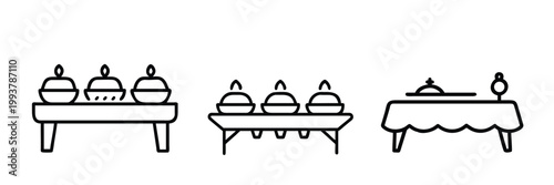 Arranged table web line icons set dining buffet banquet catering food service setup web line icons set & more vector illustration on editable stroke