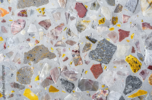 Photo of Grey terrazzo pattern on floor surface. Background texture for backdrops or mapping