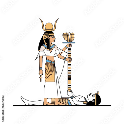 Ancient Egyptian Goddess Isis and Osiris Hieroglyph Illustration