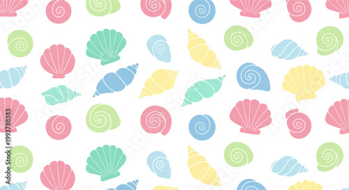 Cute pastel seashell pattern, summer beach background, ocean holidays