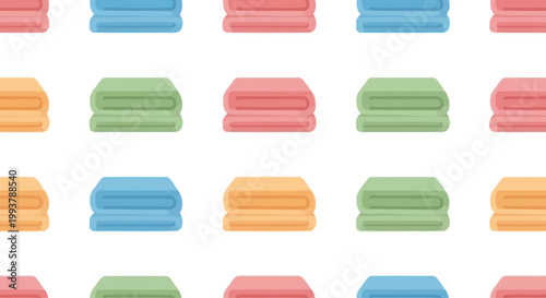 Seamless pattern of neatly folded colorful towels, bath linen, textile background