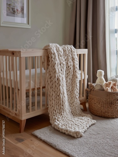 Cozy Baby Room with Wooden Crib and Warm Textile Decor