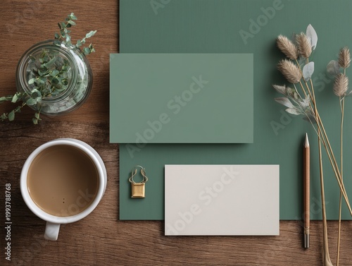Minimal Business Card Mockup with Coffee and Natural Elements
