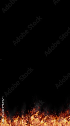 Burning Fire Flames at the Bottom - 3d 4k vertical animation (2160 x 3840 px)