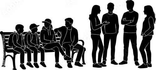 Vector illustration set of silhouette people enjoying summer vacation
