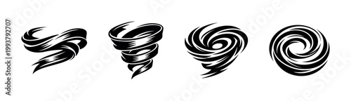 Black and white tornado and twister elements vector silhouette set