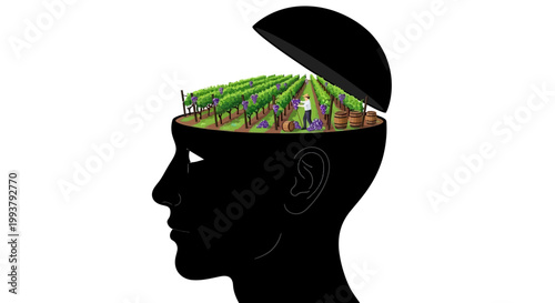 Gardening inside head, conceptual idea of agricultural business and growth