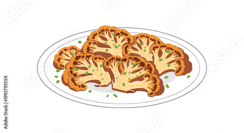 A vector graphic illustration of roasted cauliflower florets on a plate