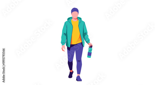 A fit man walking with a water bottle in a modern style