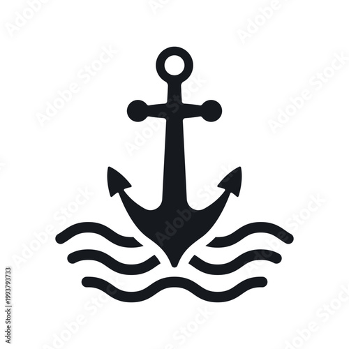 Anchor icon. Black and blue silhouette. Front view. Vector simple flat graphic illustration. Isolated object on a white background.