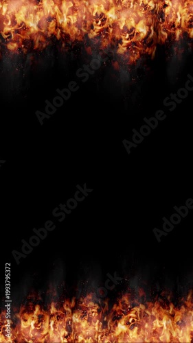 Burning Fire Flames at the Top and Bottom - 3d 4k vertical animation (2160 x 3840 px)