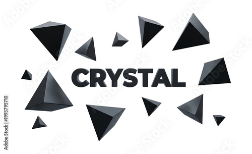 Free Download Black 3D pyramid crystals and bold typography isolated on white background - GFXLoad