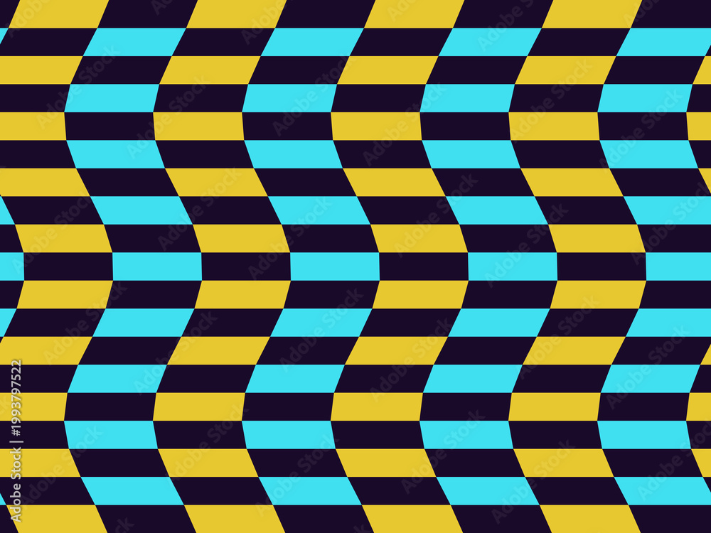 Obraz premium Y2K Warped Checkerboard Wave Pattern Retro Background