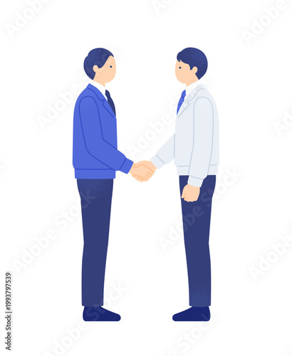 握手を交わす作業服姿の男性2人 協力関係を表すベクターイラスト素材