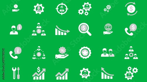 Animated business UI icons pack, transparent background, loop ready motion graphics
