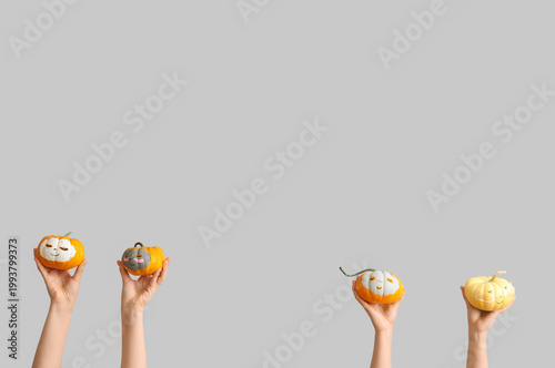 Female hands holding pumpki...