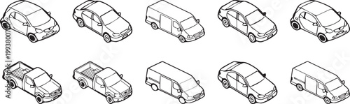 Isometric Vehicle Collection Cars Trucks Vans Transport Set