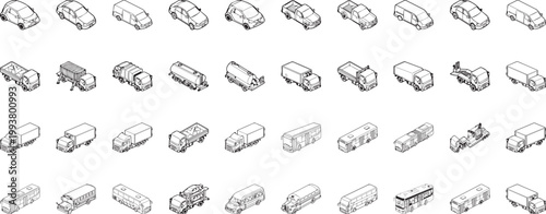 Vehicle Truck Bus Car Transport Logistic Cargo Industry Set