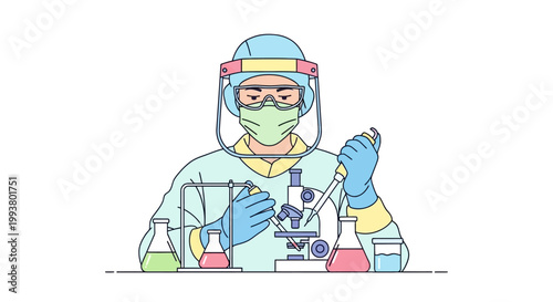Scientist in protective gear working.