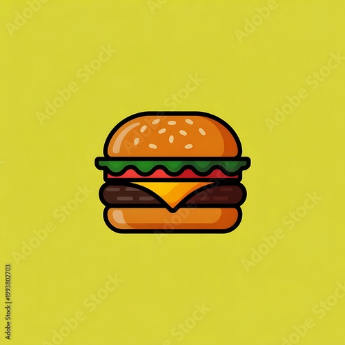 Colorful illustration of a hamburger on a yellow background