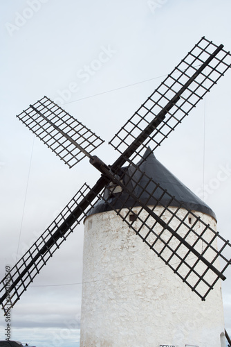 Traditional windmill with black windmill blades. Consuegra, Toledo