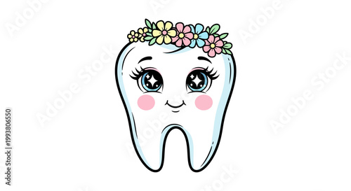 Cartoon Tooth with Flower Crown.