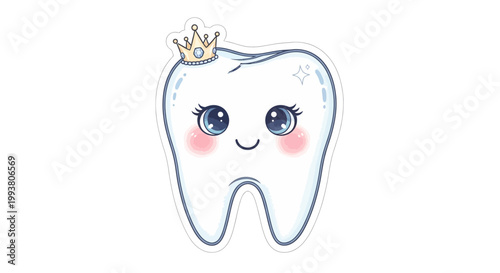 Smiling Cartoon Tooth with Crown On.
