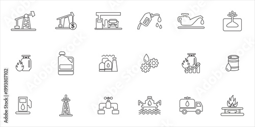 oil & gas icon set. gas, oil, lubricant, petrodollar, refinery and more. simple line vector