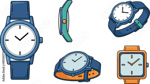 A collection of colorful watches with different designs and bands on a white background