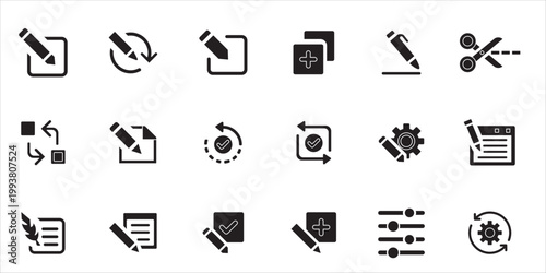 edit icon set. cut, modify, revision, adjust, fix and more. simple solid vector