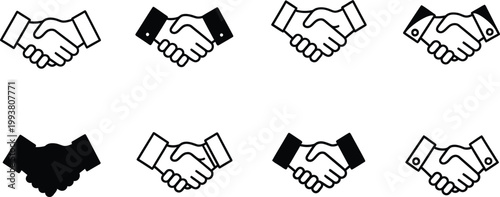 Handshake icons set. Business agreement handshake symbol set. Shaking hands logo.