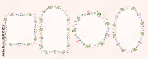 Hand Drawn Floral Frame Set with Pastel Spring Flowers