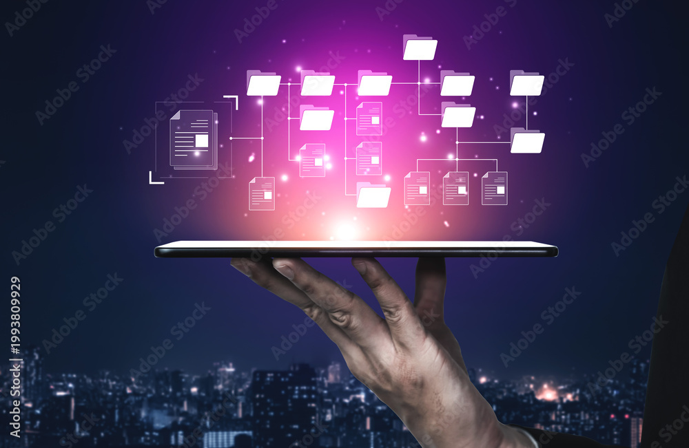 Obraz premium Digital file structure showing folder organization, file hierarchy, and document arrangement. File structure supports management, improves access, and file structure enhances clarity. Vouch