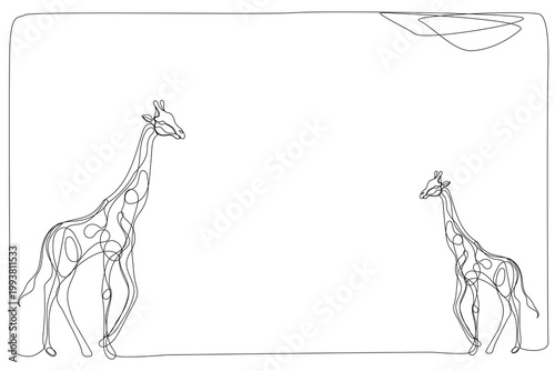 Line Art Giraffe Portrait. Wild Safari Savanna Animal Character. Curved Pen Stroke Drawn. Sketch Outline Giraffe Isolated on Background. Editable Wild Life Dotted Mascot Head Contour Frame