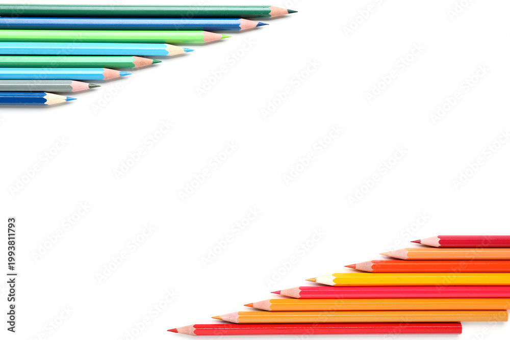 Obraz premium Frame made of color pencils on white background