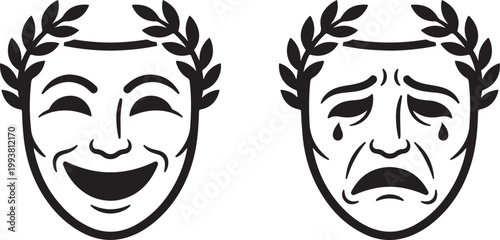 Two theatrical masks representing comedy and tragedy a striking silhouette