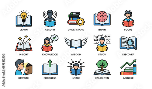 Education icons illustrating learning concepts and knowledge growth
