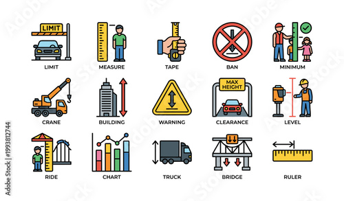 Height measurement and construction icons showing limits and tools