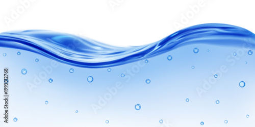 Translucent wave of water in blue color with air bubbles in the depth, isolated on transparent background. Transparency only in vector file