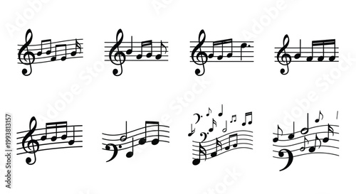 Collection of musical notes and symbols arranged in a repeating pattern