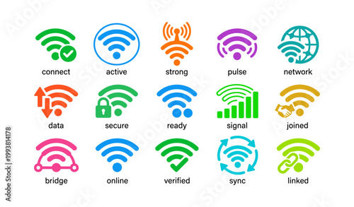 Grid of wireless and connectivity icons displayed on white background